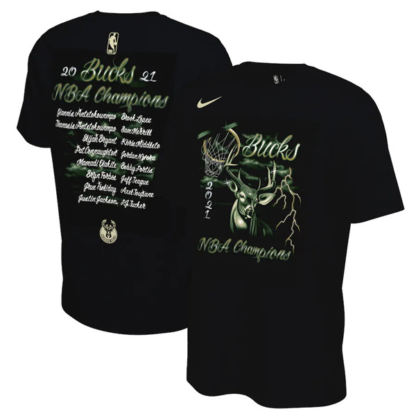 Men's Milwaukee Bucks 2021 Black Finals Champions T-Shirt